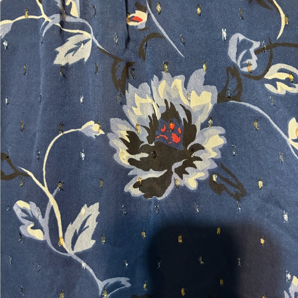 WHBM Navy Sheer Sleeve Floral Blouse Size 2 - Picture 13 of 14